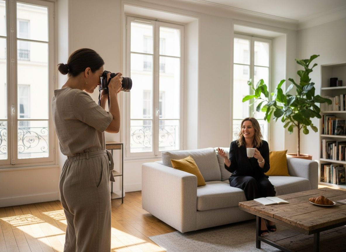 Fotograaf richt de camera tijdens een personal branding shoot bij daglicht