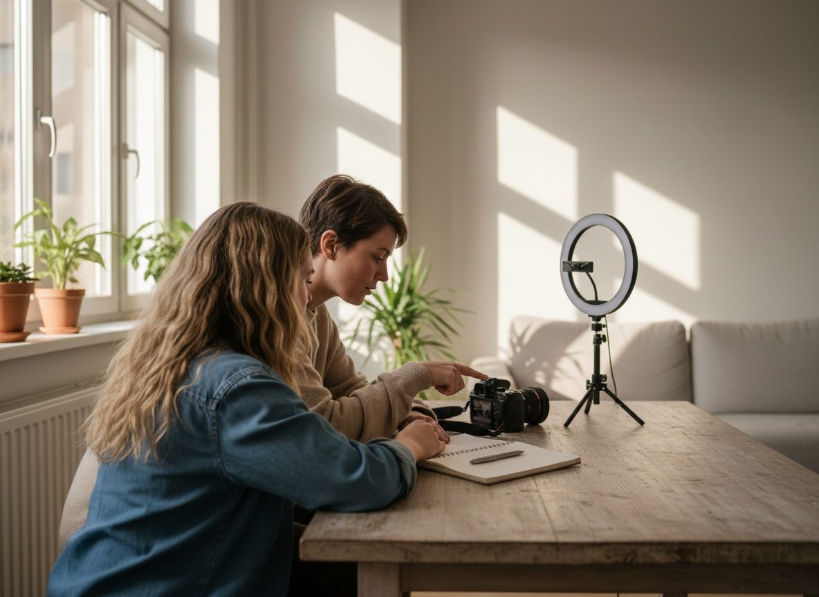 Begeleiding bij het maken van eigen content: camera en telefoon naast elkaar op een werktafel